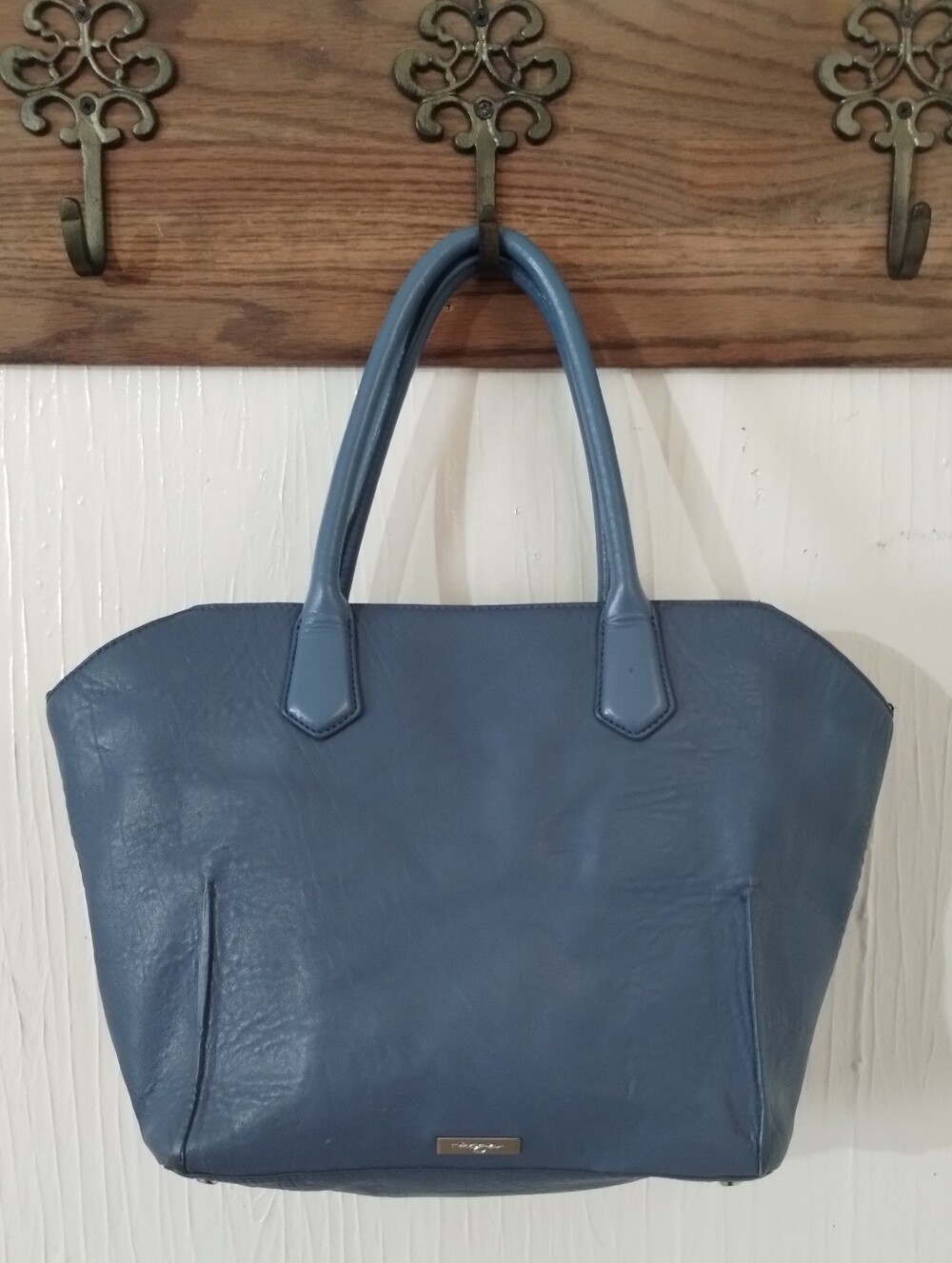 Halogen Genuine Medium Blue Leather Tote Bag - Classic Everyday Carry